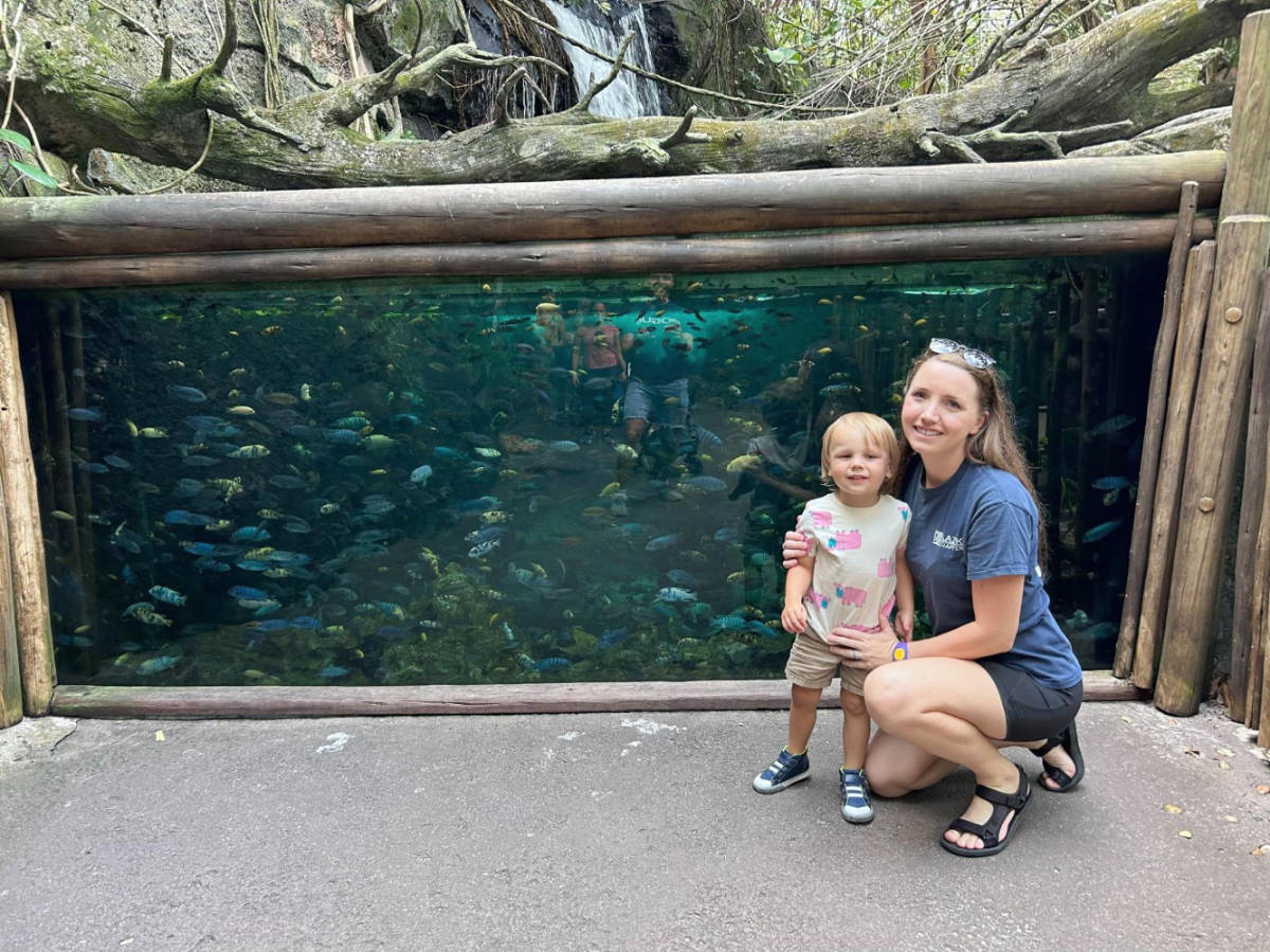 The author Katie Neufeld with her son at the Disney’s Animal Kingdom