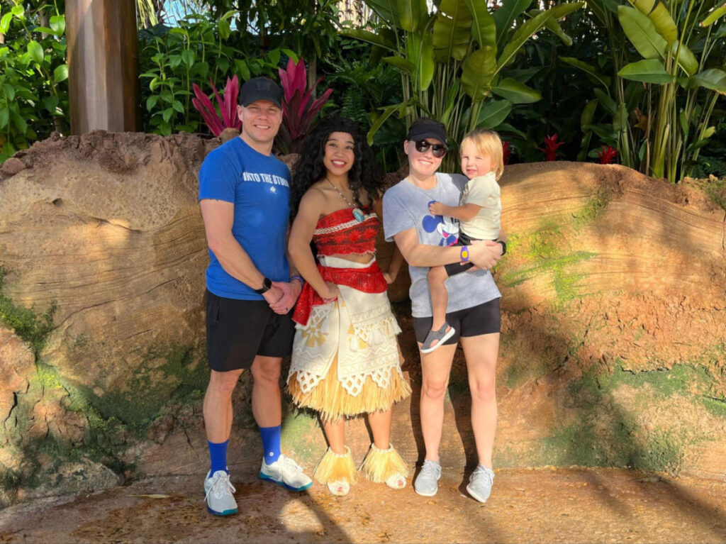 Author Katie's family taking a picture with Moana