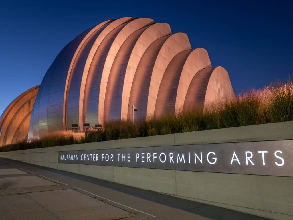 The Kauffman Performance Arts Center building from the outside