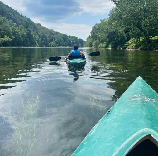 The author kayaking at the Delaware Water Gap
