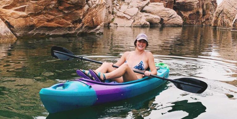 Author Betty Hurd kayaking in East Clear Creak