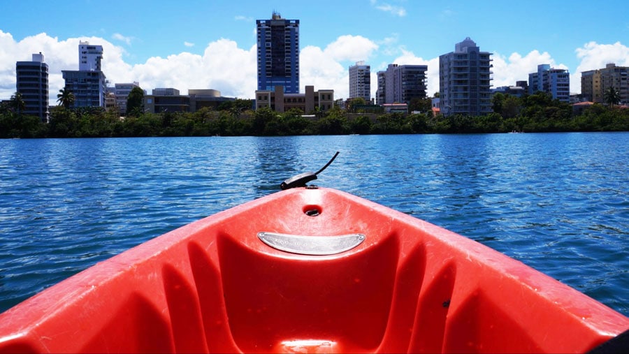 View of the skyline while kayaking in San Juan