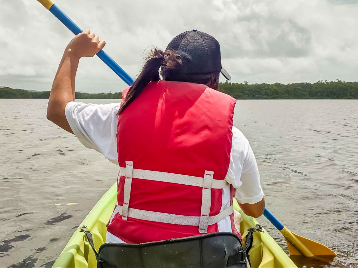 Author Vanessa kayaking in the Humacao Nature Reserve
