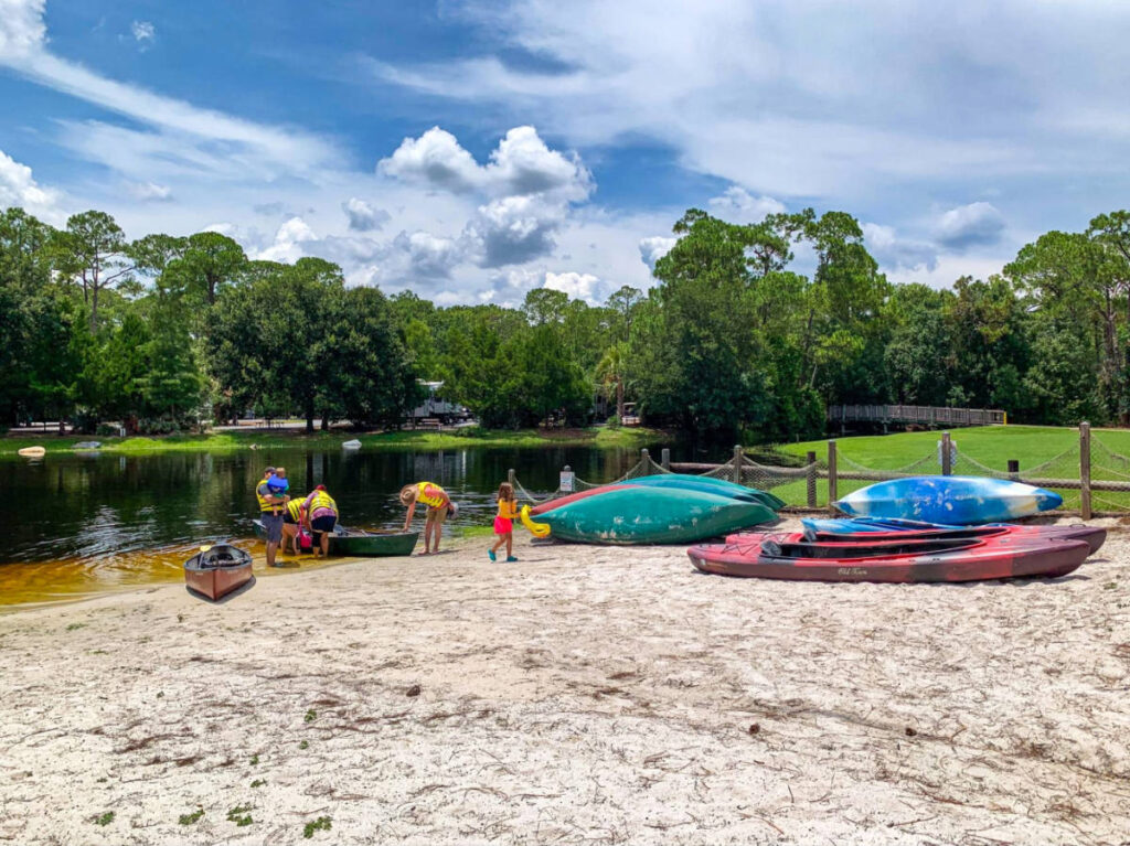 View of the tourists ready to ride the kayaks at Disney’s Fort Wilderness Resort