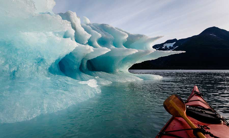 View of people from a kayak in Kenai Fjords National Park