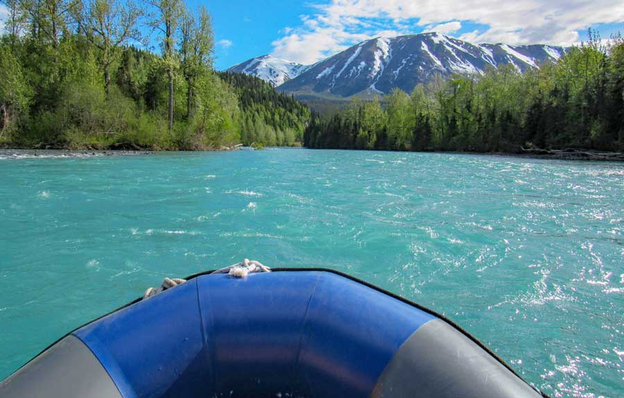 View while riding on a raft in Kenai River