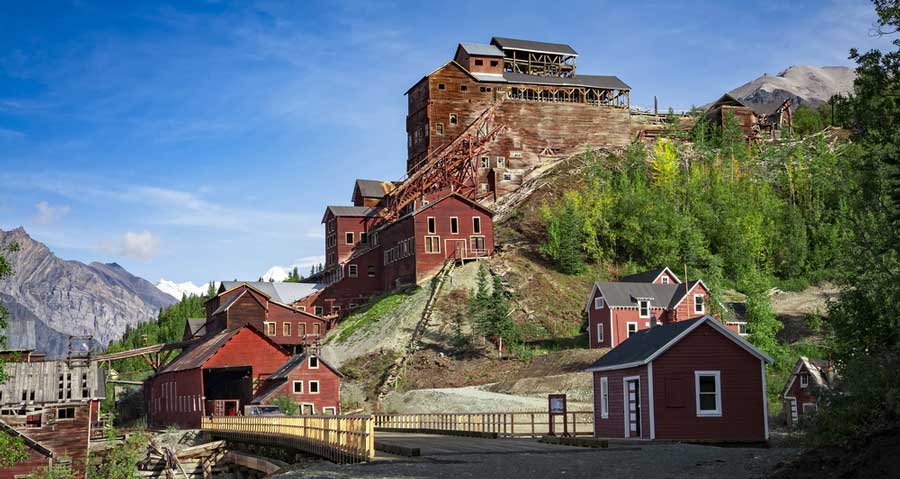 Clear blue sky over the Kennecott Mines National Historical Landmark