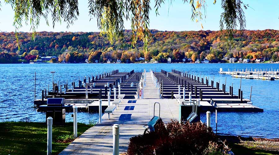 View of a pier in Keuka Lake