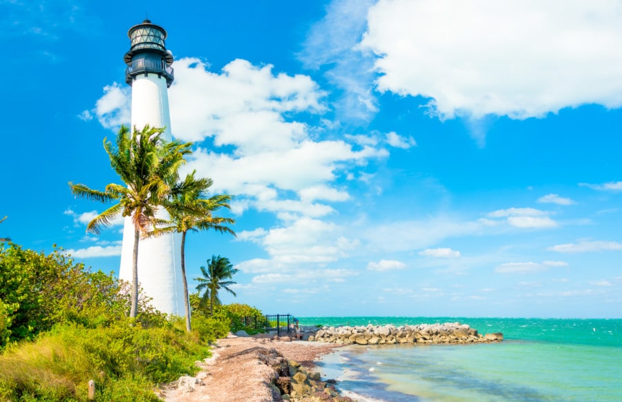 View of the lighthouse and shoreline at Key Biscayne