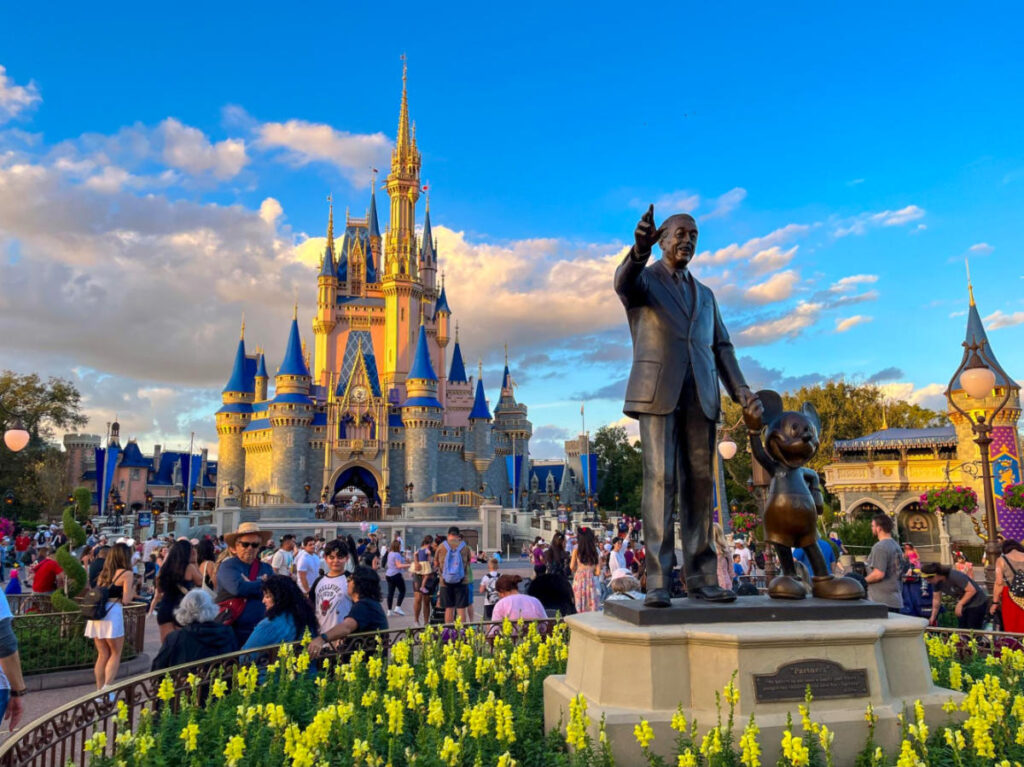 Statue of Mickey and Walt Disney in front of the castle for the Keys to the Kingdom Tour