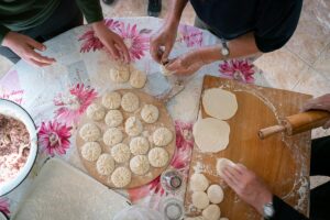 View of Khinkali being made by hand on a tour in Georgia