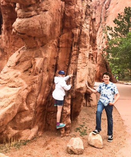 View of the kids exploring the Garden of the Gods