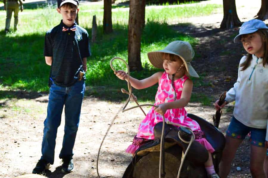 View of the kids learning the roping skills at the Holzwarth Historic Site