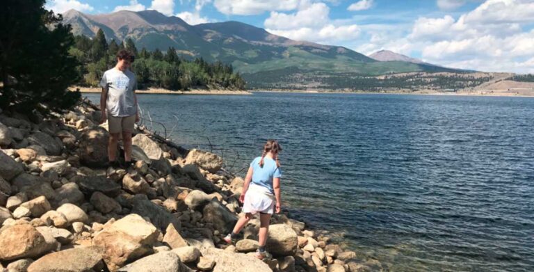 View of the author's two kids and the scenic view from the Twin Lakes