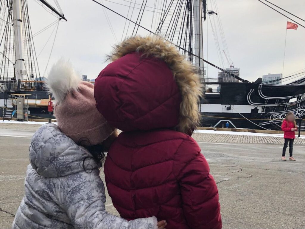 Kids looking at USS Constitution