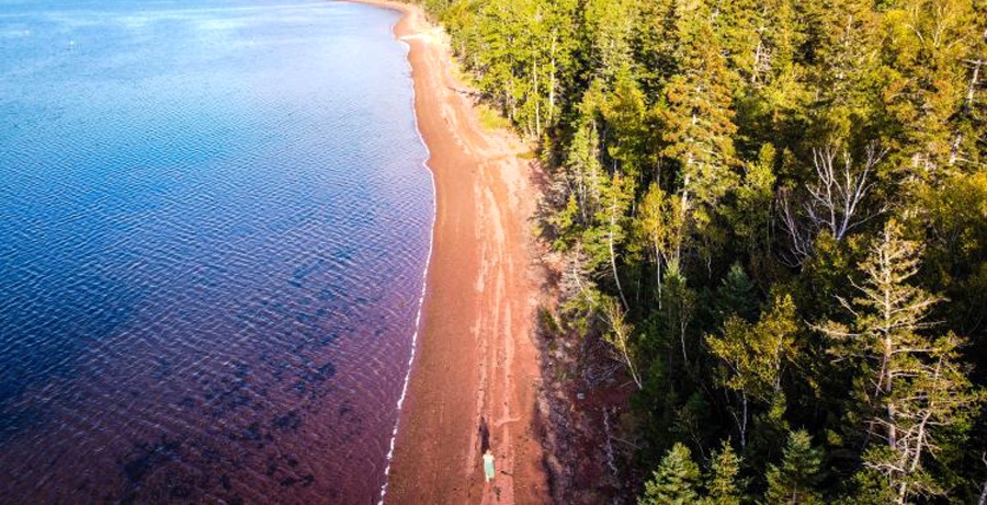 Aerial view of the author in Red Sand Beach of King’s Castle Provincial Park
