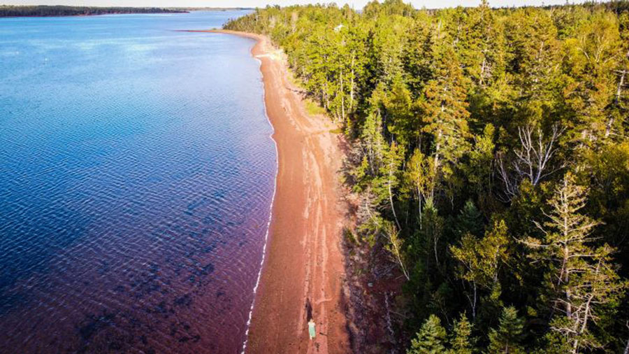 Aerial view of the author in Red Sand Beach of King’s Castle Provincial Park