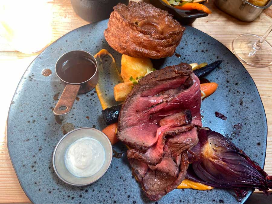 A roast beef on a plate in Knife restaurant