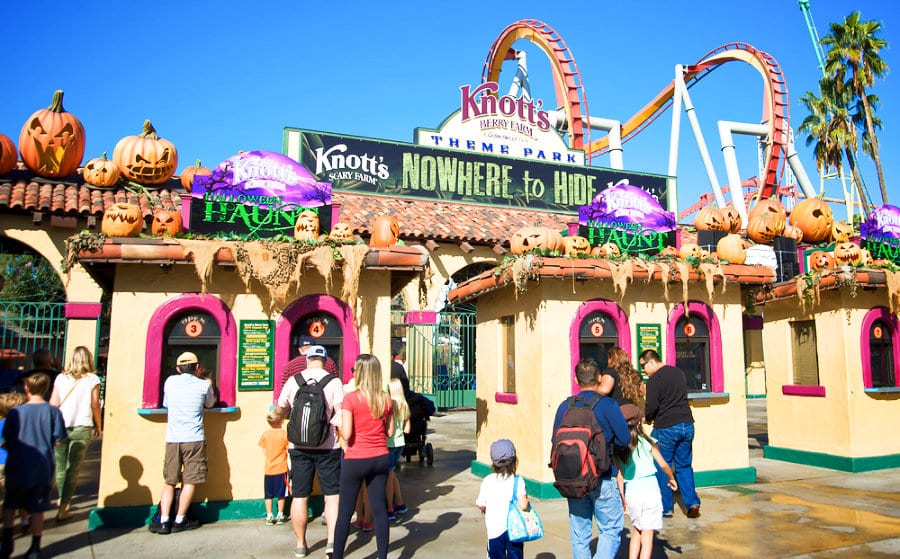 An image of people entering Knott's Scary Farm at Knott's Berry Farm