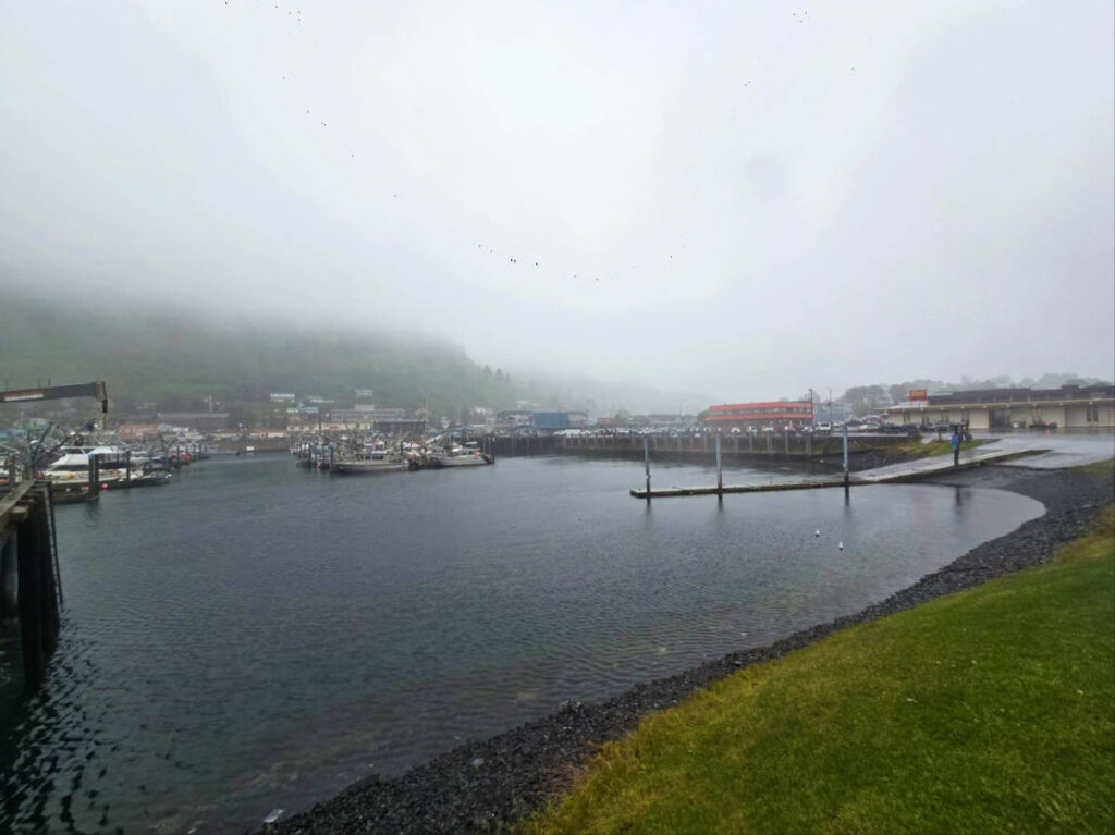 View of the fog around the marina