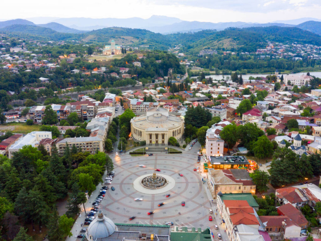 Aerial view of the city center of Kutaisi