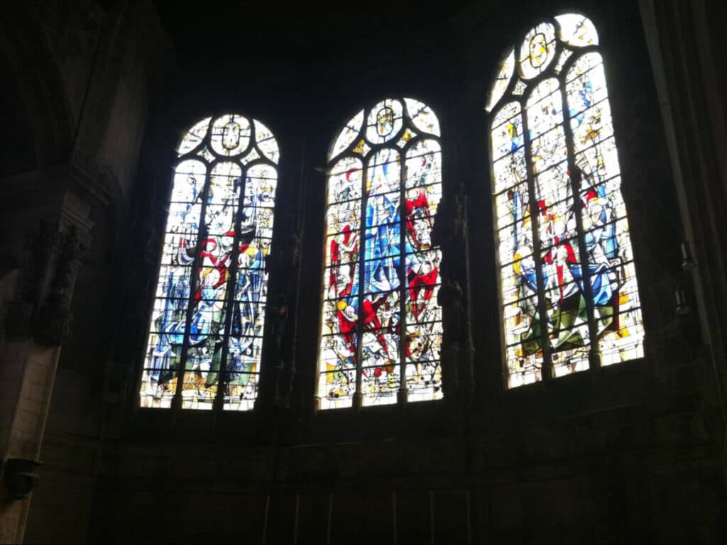 View of the stained-glass inside the L'Abbaye-aux-Hommes