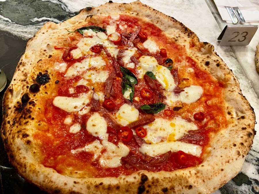 A whole Diavola pizza from L’Antica Pizzeria da Michele