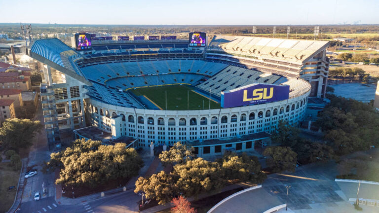 Aerial view of the LSU Tiger Stadium area in Baton Rouge