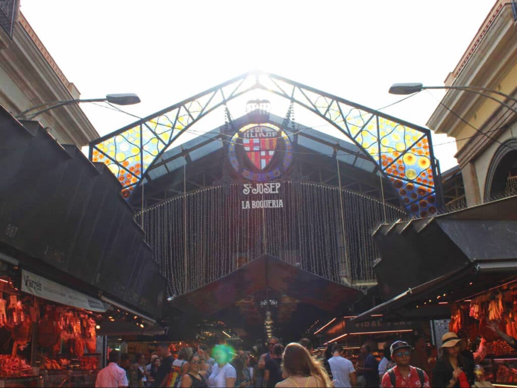 View of people at the entrance of La Boqueria Market