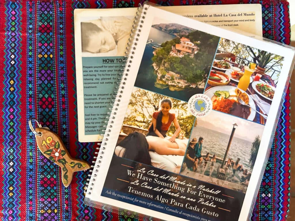 Closeup look at the hotel guides inside the rooms in La Casa del Mundo