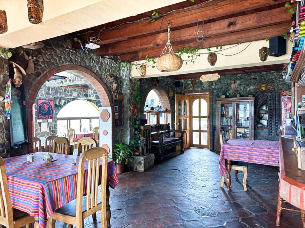 Interior view of the whimsical lobby in La Casa del Mundo