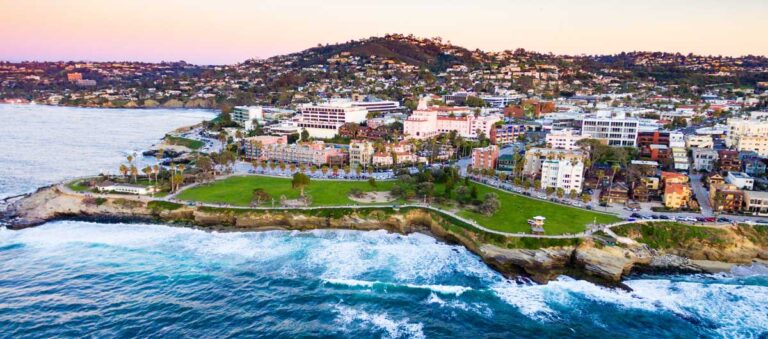 Aerial view of the La Jolla coast at sunset
