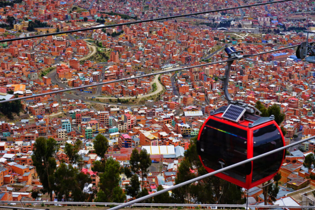 A cable car and overlooking view in La Paz