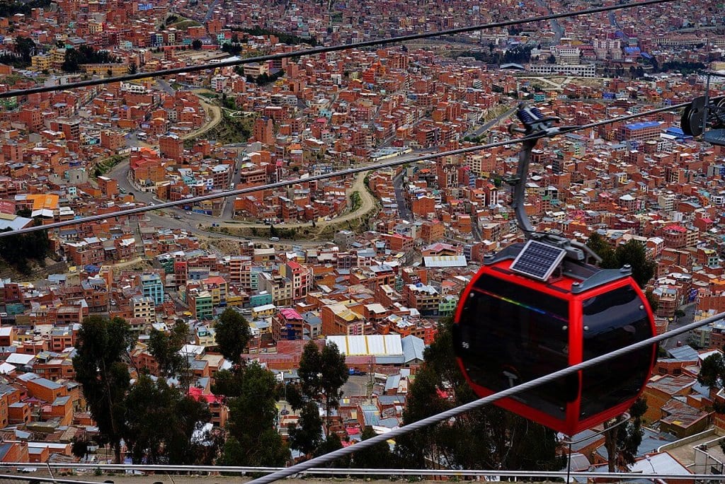 View of the cable car and the overlooking view of La Paz