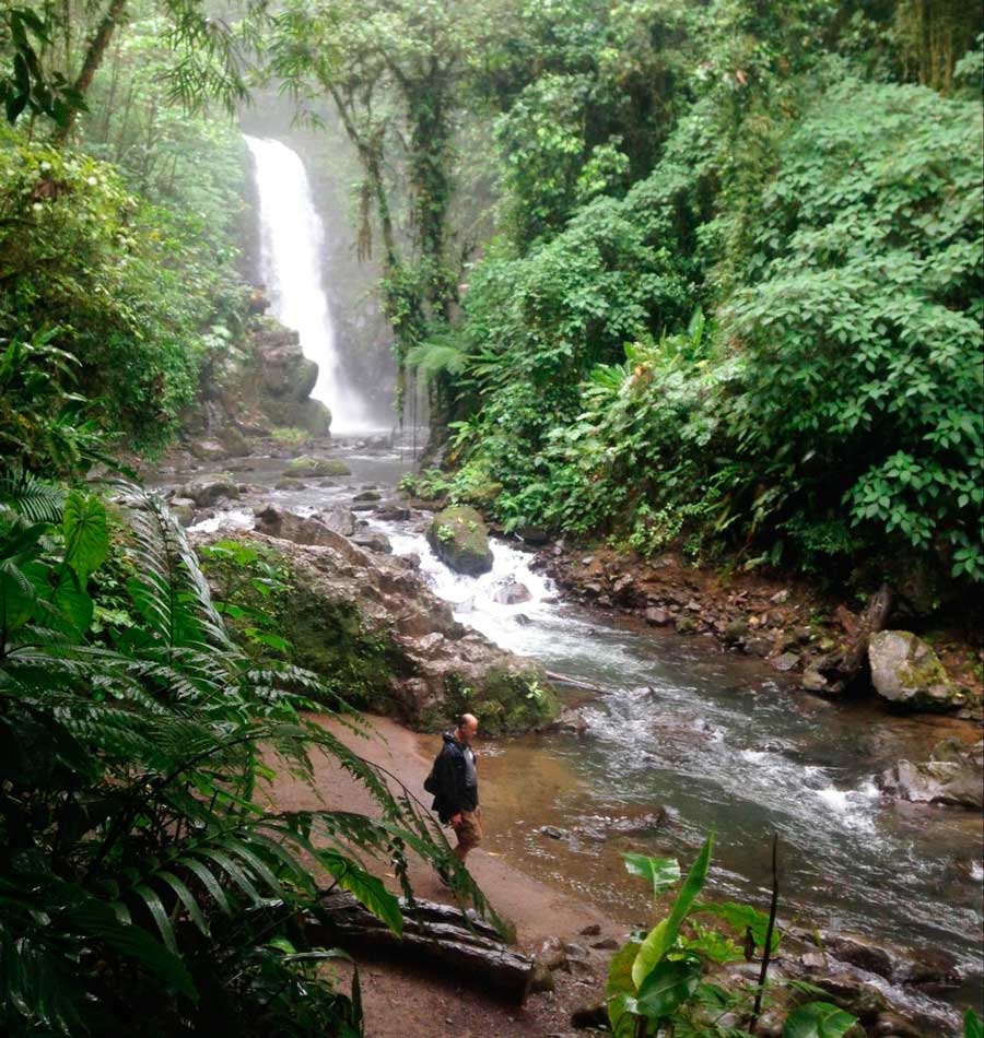 View of a beautiful waterfall in La Paz Waterfall Gardens
