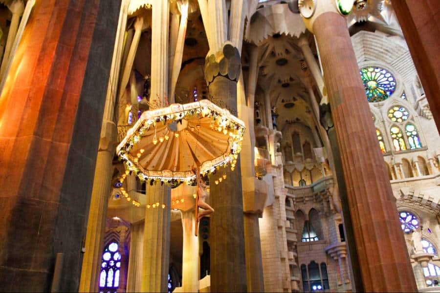 View of the ceiling inside the La Sagrada Familia