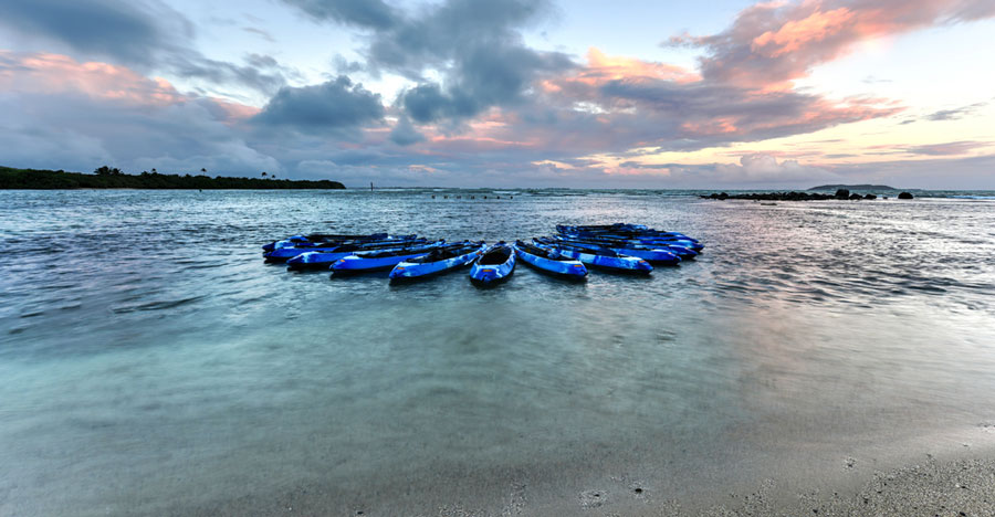 View of kayak boats in bio bay lagoon in Fajardo