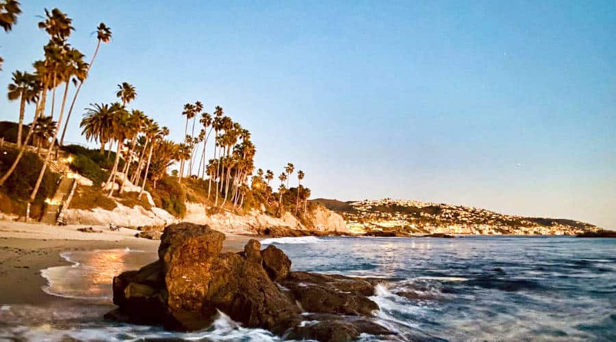 View of the sunset over the Laguna Hills from Rockpile Beach
