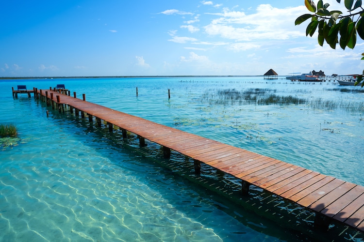 Clear blue water at the Laguna de Bacalar Lagoon