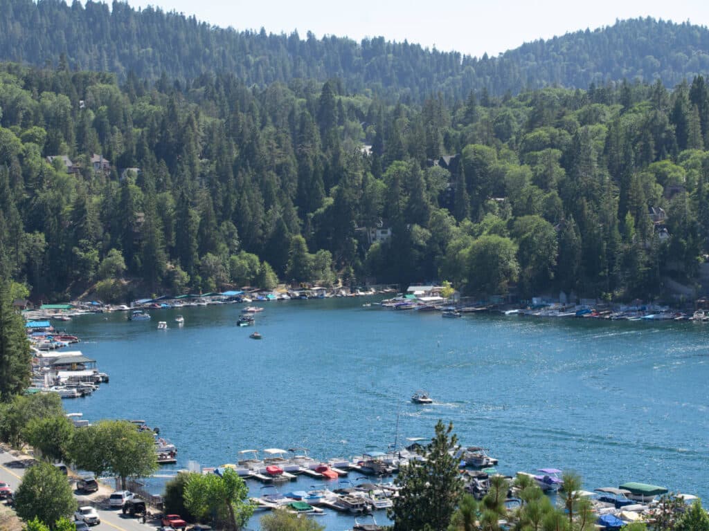 Overlooking view of boats on the Lake Arrowhead