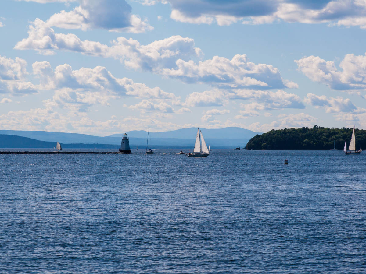 View of sailing boat at the Lake Champlain