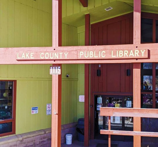 The Lake Country Public Library written on a wood