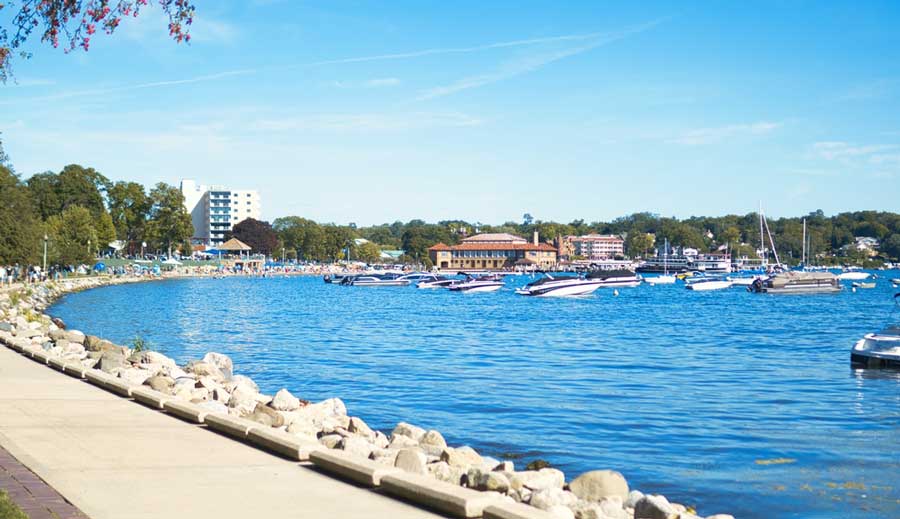 View of the Lake Geneva during a sunny morning walk