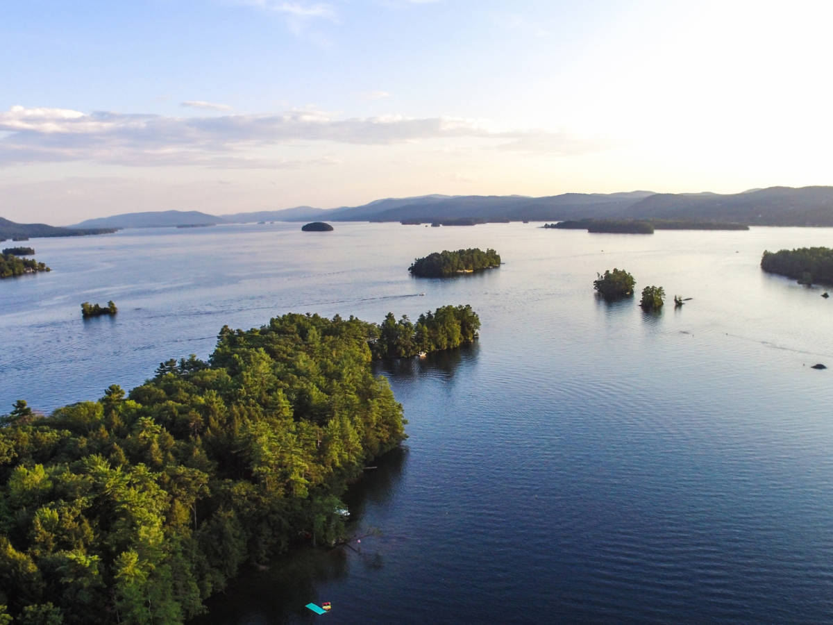 Aerial view of the small islands around Lake George
