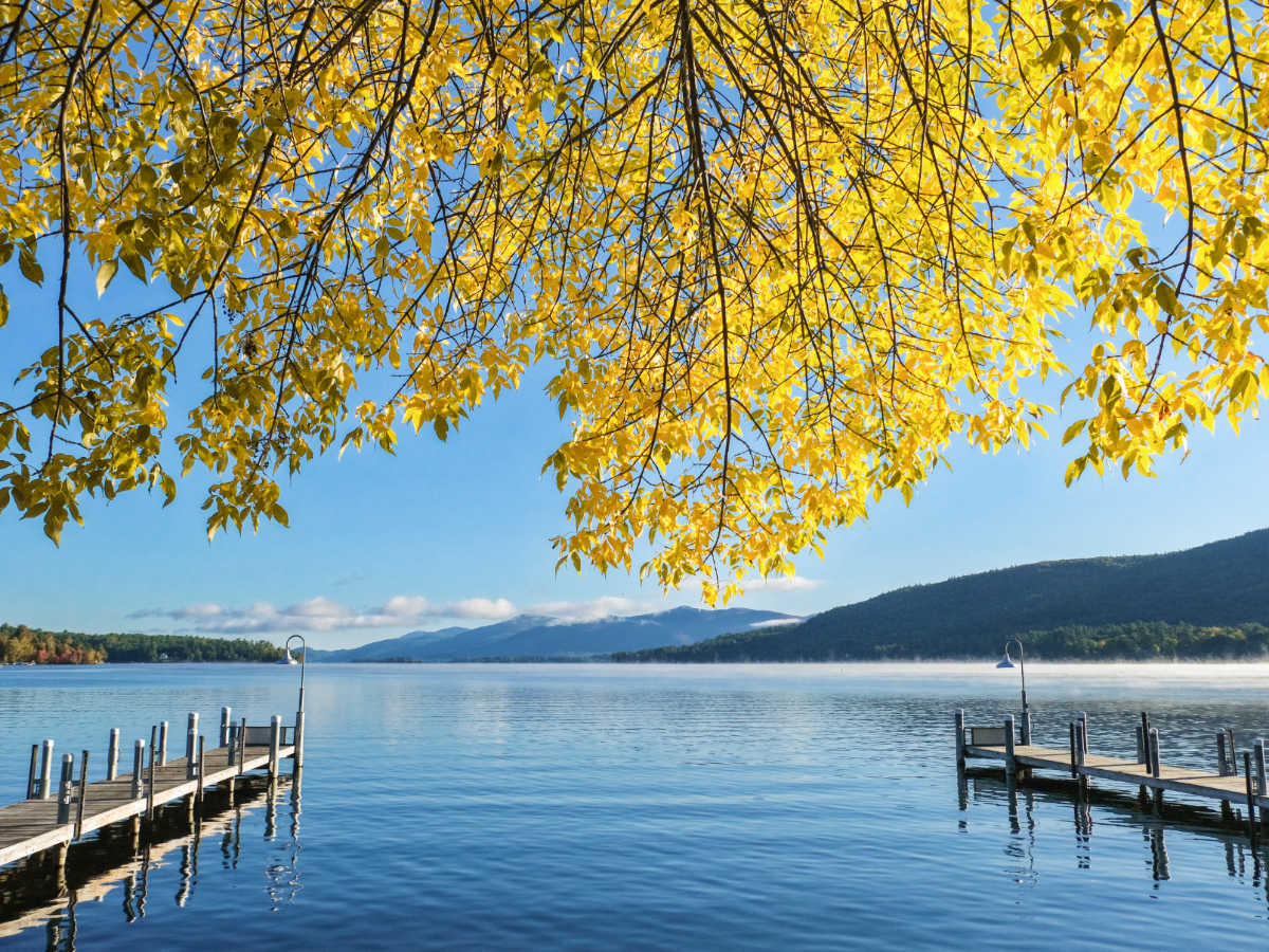 View of Lake George during autumn season