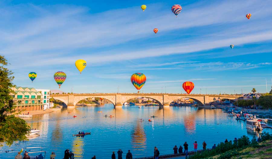 Colorful hot air balloons over the Lake Havasu City