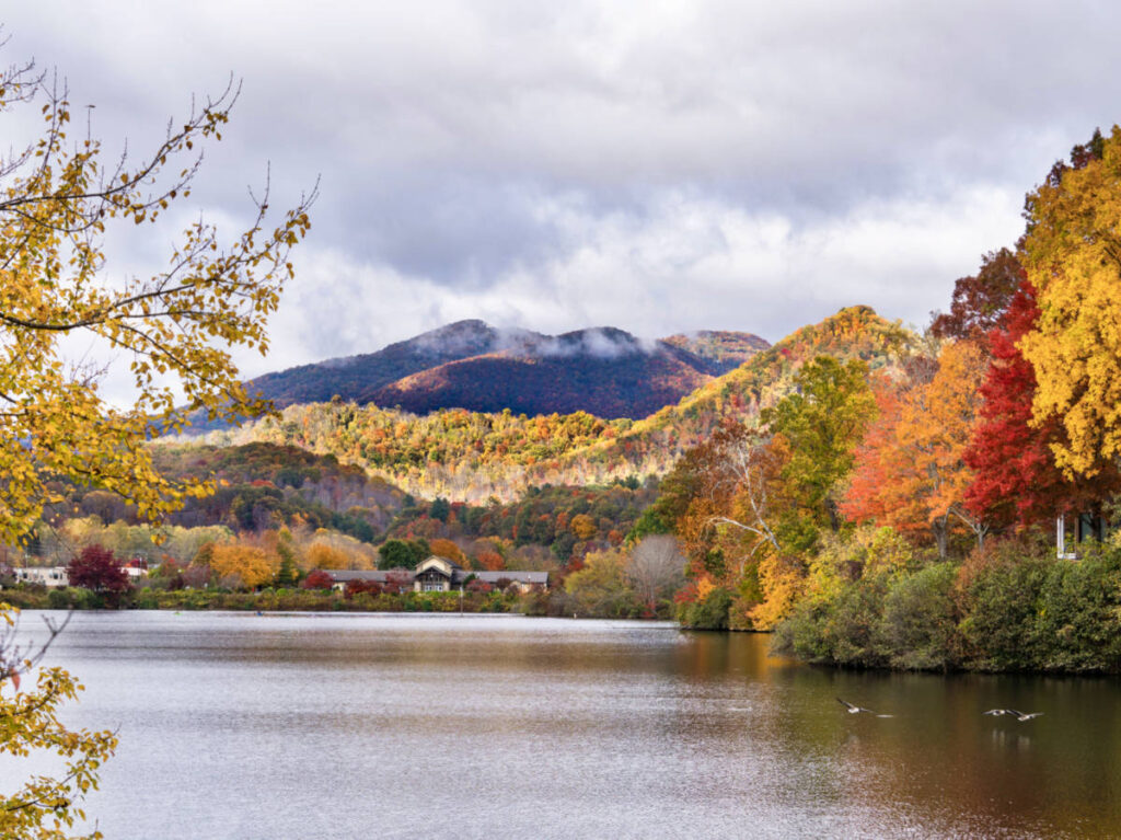 View of the fall foliage around the Lake Junaluska