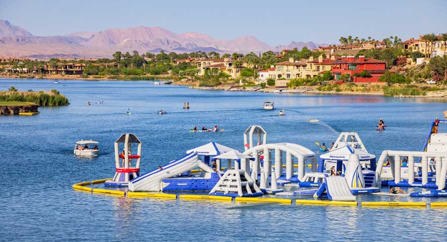 View of a inflatable water park in Lake Las Vegas