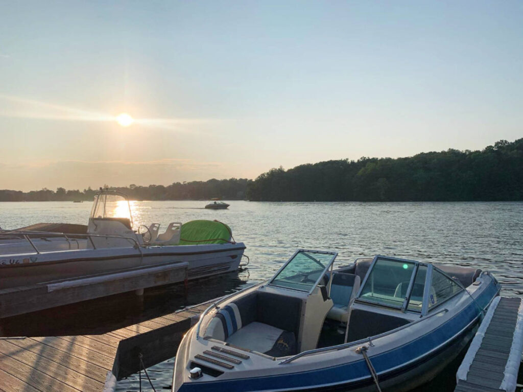 Boats docked at the Lake Mahopac