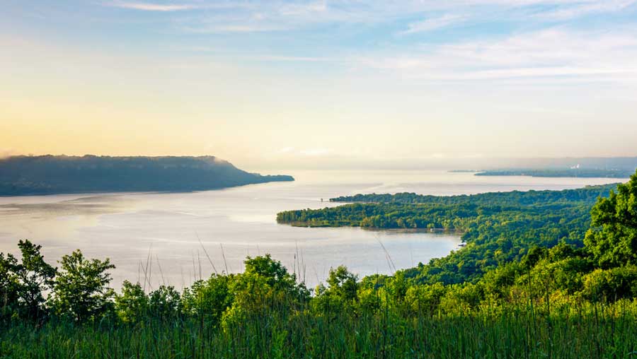 Overlooking view of Lake Pepin and the clear blue sky